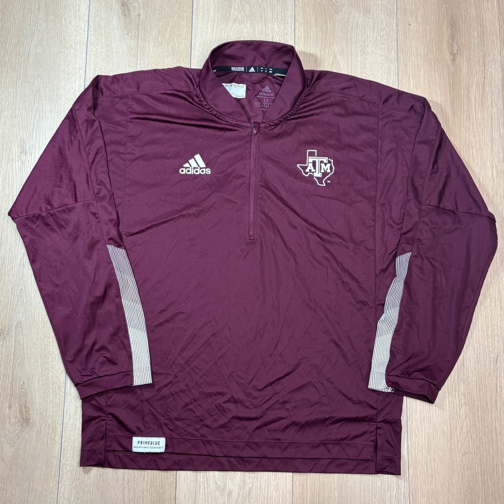 Adidas Mens Texas A&M Aggies Primeblue Quarter Zip Pullover Maroon Medium